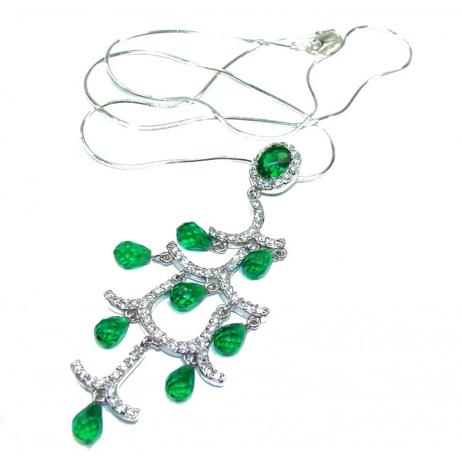 Victorian Style created Green Emerald .925 Sterling Silver necklace