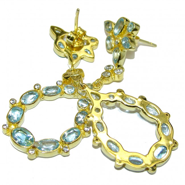Impressive genuine Swiss Blue Topaz 14k Gold over .925 Sterling Silver handmade earrings