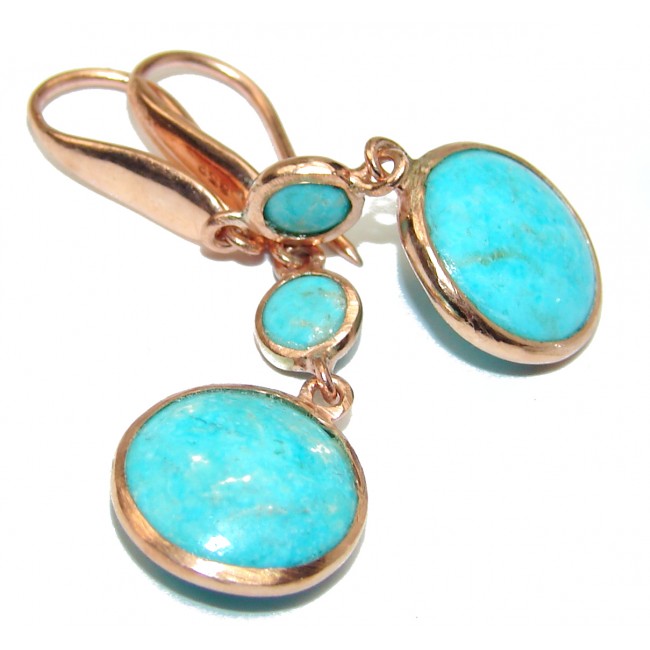 Solid Blue Turquoise Rose Gold over .925 Sterling Silver handcrafted earrings