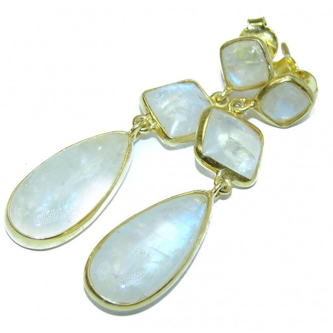 Genuine Fire Moonstone 18K Gold over .925 Sterling Silver handcrafted Earrings