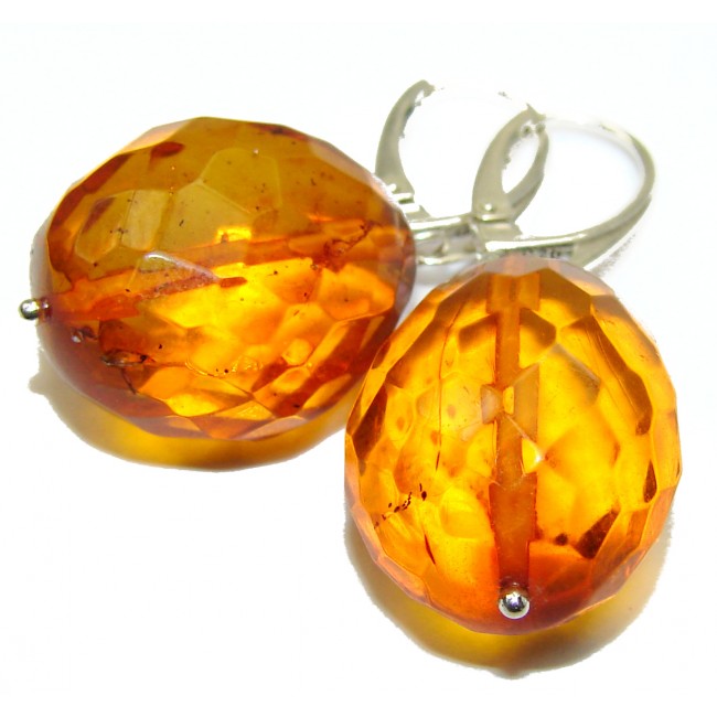 rare Authentic faceted Baltic Amber .925 Sterling Silver handmade Earrings