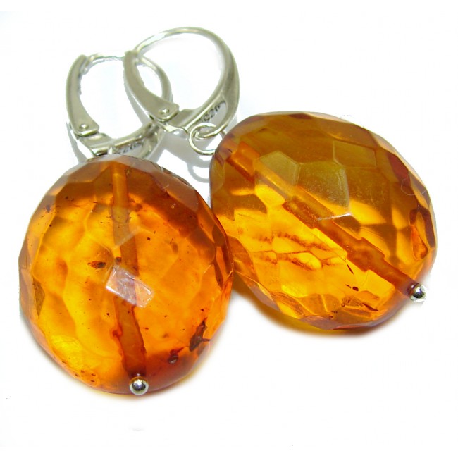 rare Authentic faceted Baltic Amber .925 Sterling Silver handmade Earrings