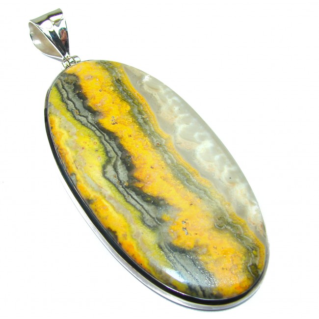 Huge 40.8 grams Authentic Volcanic Bubble Bee Jasper oxidized .925 Sterling Silver handmade Pendant
