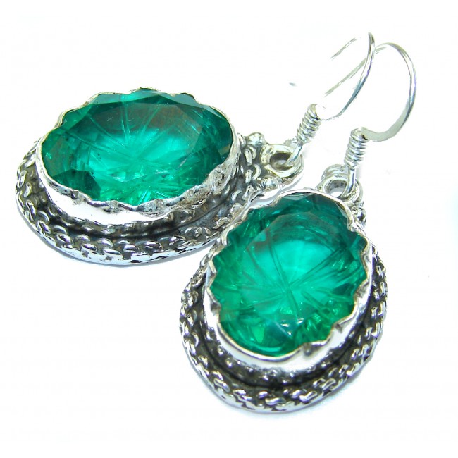 Carved genuine Quartz .925 Sterling Silver handcrafted Earrings