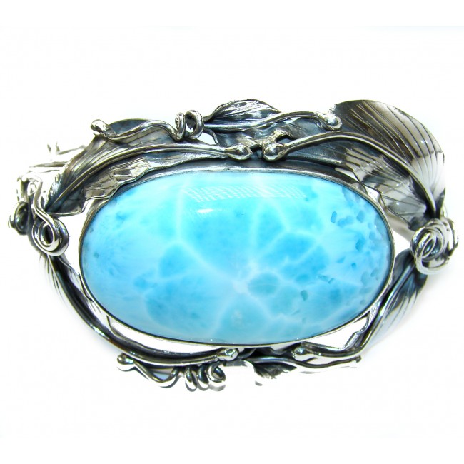 DIVINE Vintage Beauty of Nature Blue Larimar .925 Sterling Silver handcrafted LARGE Bracelet