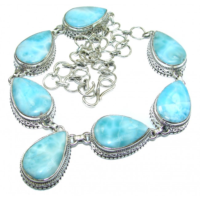 HUGE One of the kind Nature inspired Larimar .925 Sterling Silver handmade necklace