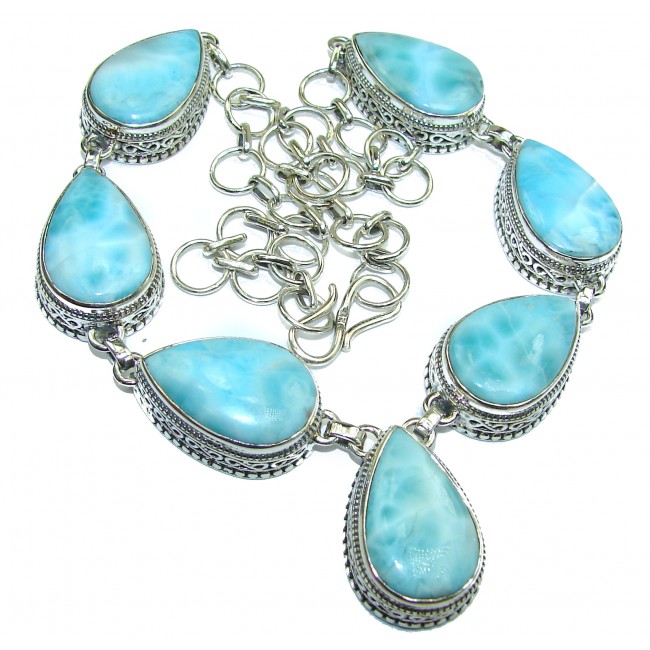 HUGE One of the kind Nature inspired Larimar .925 Sterling Silver handmade necklace