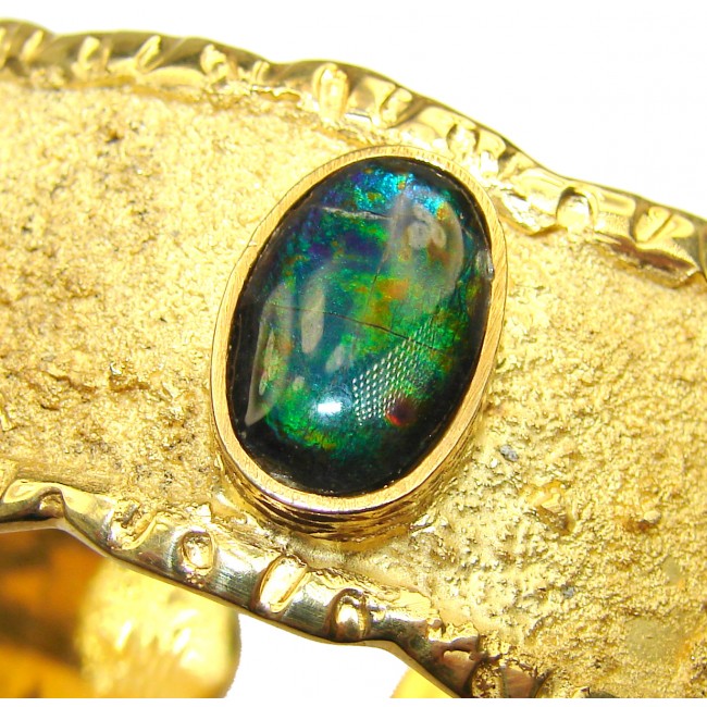One in the World Natural Ammolite 18K Gold over .925 Sterling Silver handcrafted Bracelet / Cuff
