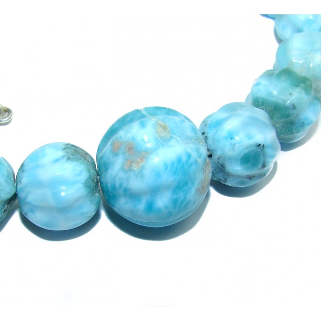 One of the kind Nature inspired Carved Larimar .925 Sterling Silver handmade necklace