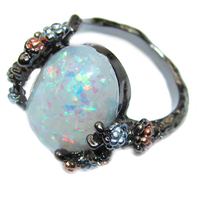 Large created Opal .925 Sterling Silver ring; s. 7 1/4