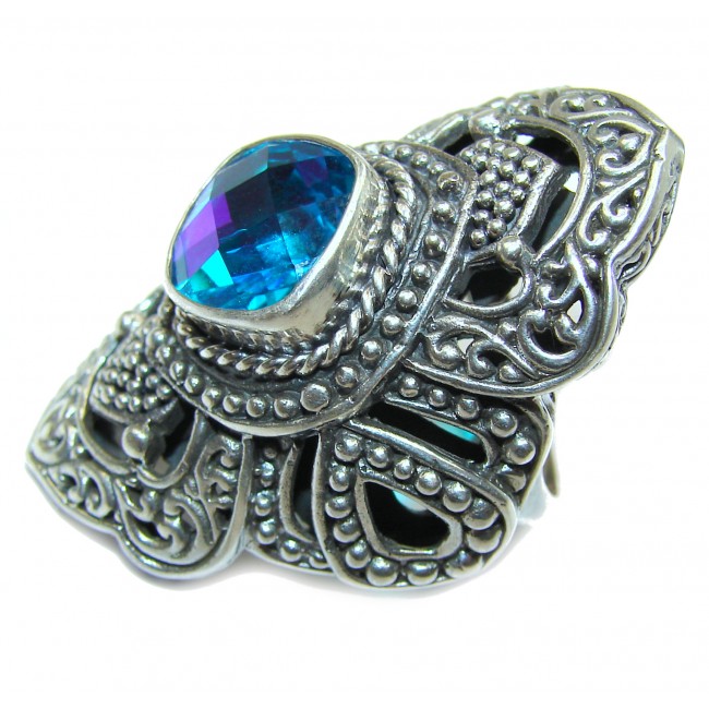 Bali Design Blue Aquamarine Topaz .925 Sterling Silver handmade ring s. 6