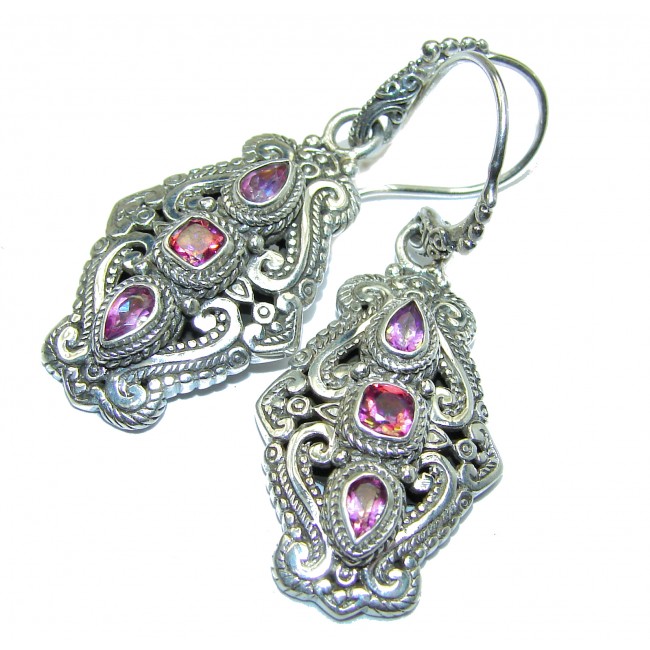 Bali Design Raspberry Topaz .925 Sterling Silver handmade earrings