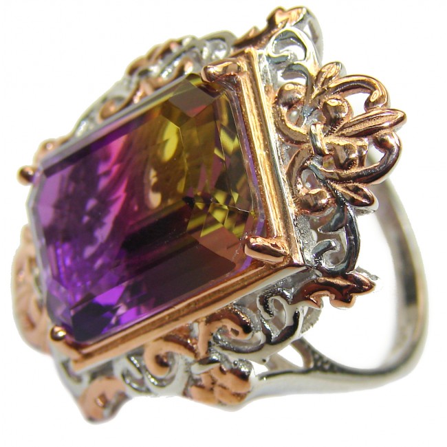 HUGE Emerald cut Ametrine 18K Gold over .925 Sterling Silver handcrafted Ring s. 9