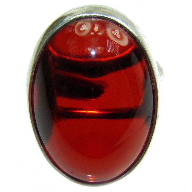 HUGE Excellent quality Cherry Authentic Baltic Amber Sterling Silver Ring s. 8 adjustable