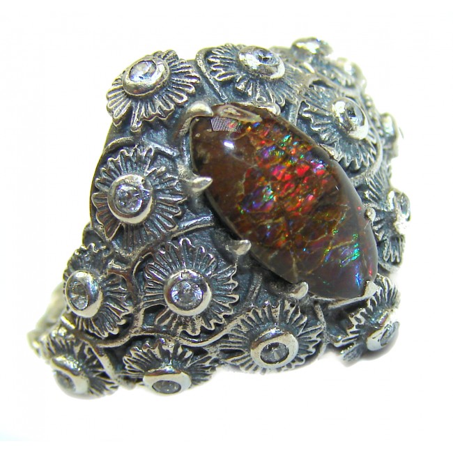 Pure Energy Genuine Canadian Ammolite .925 Sterling Silver handmade ring size 8