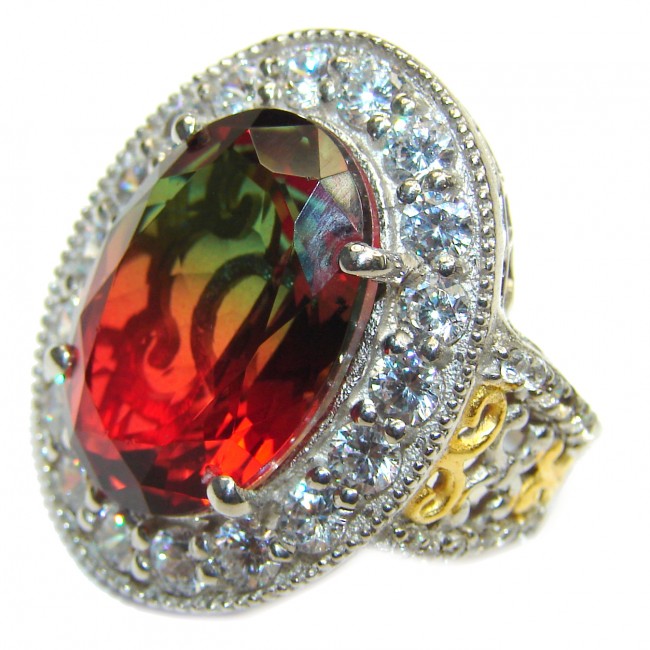 Huge Top Quality Volcanic Tourmaline 18K Gold over .925 Sterling Silver handcrafted Ring s. 7