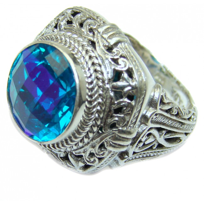 Bali Design Blue Aquamarine Topaz .925 Sterling Silver handmade ring s. 7 1/4