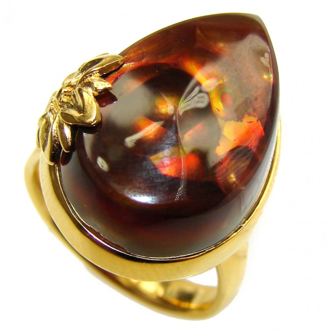Mystery Genuine Fire Agate 18K Gold over .925 Sterling Silver Ring size 7 adjustable
