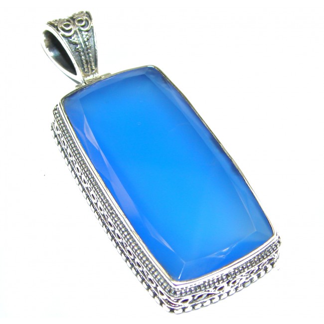 Huge Natural Chalcedony Agate .925 Sterling Silver handmade Pendant