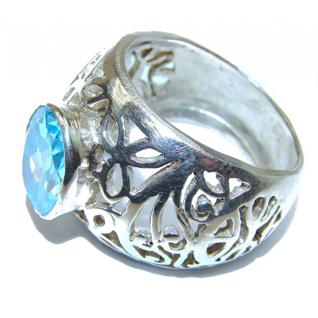 Energizing Swiss Blue Topaz .925 Sterling Silver handmade Ring size 7 3/4
