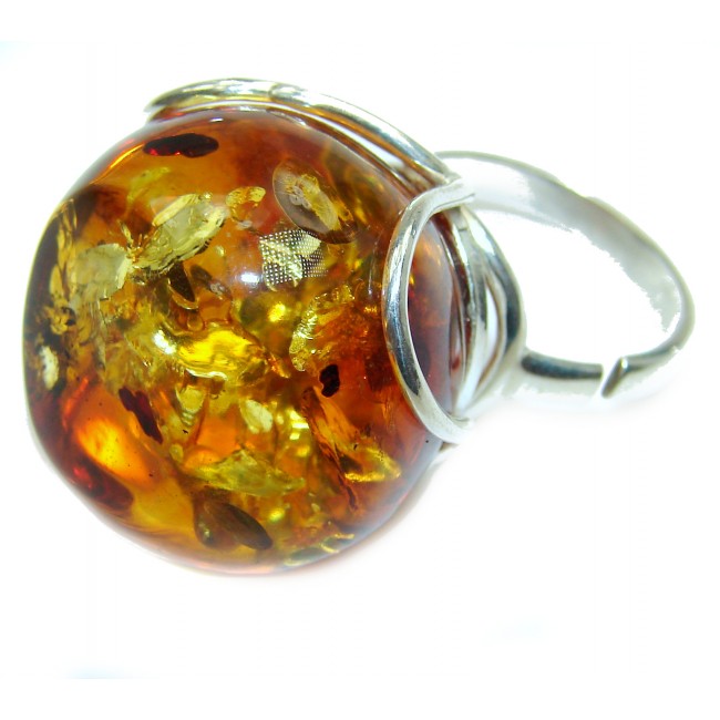 MASSIVE Genuine Baltic Polish Amber .925 Sterling Silver handmade Ring size 7 adjustable