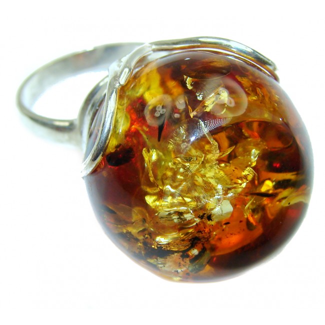 MASSIVE Genuine Baltic Polish Amber .925 Sterling Silver handmade Ring size 7 adjustable
