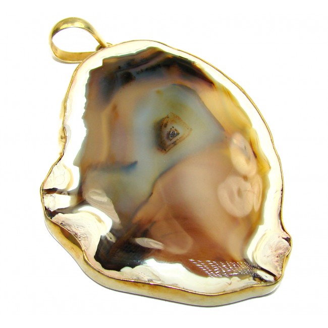 Huge 48.8 grams! Botswana Agate Gold over Sterling Silver handcrafted Pendant