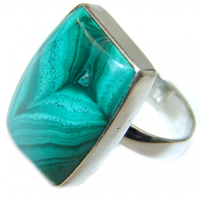 Natural Sublime quality Malachite .925 Sterling Silver handcrafted ring size 7 adjustable