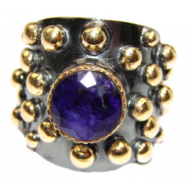 Vintage Style Sapphire 14K Gold over .925 Sterling Silver handcrafted ring; s. 6