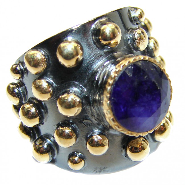 Vintage Style Sapphire 14K Gold over .925 Sterling Silver handcrafted ring; s. 6