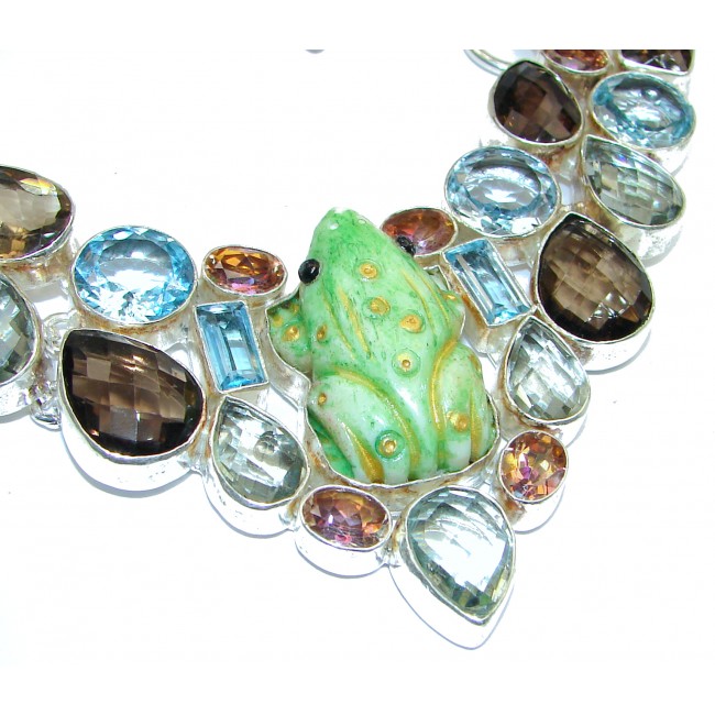 Lucky Frog Natural Multigem .925 Sterling Silver handcarfted Necklace