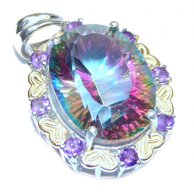 Spectacular Magic Topaz two tones .925 Sterling Silver handcrafted Pendant