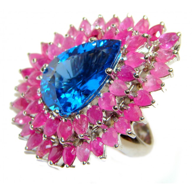 Incredible 25ct London Blue Topaz Ruby .925 Sterling Silver Statement Ring s. 7
