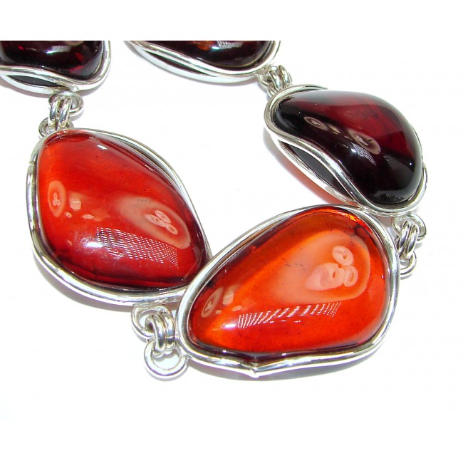 Large Beautiful Cognac Baltic Polish Amber .925 Sterling Silver handcrafted Bracelet