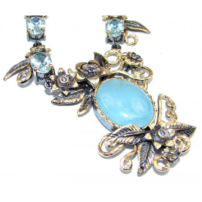 Secret Beauty Blue Aquamarine 18K Gold over .925 Sterling Silver handcrafted necklace