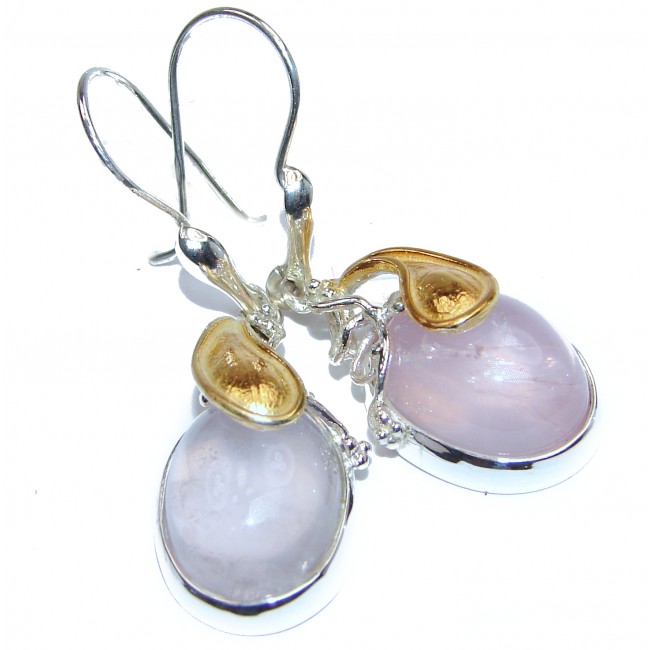 Authentic Rose Quartz 18K Gold over .925 Sterling Silver handmade earrings