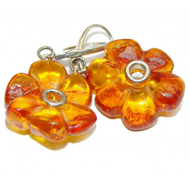 Authentic CARVED Baltic Amber .925 Sterling Silver handmade Earrings
