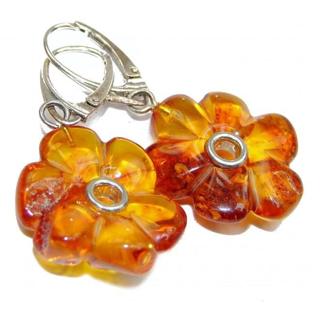 Authentic CARVED Baltic Amber .925 Sterling Silver handmade Earrings