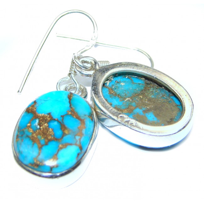 Solid Copper vains in Blue Turquoise .925 Sterling Silver earrings
