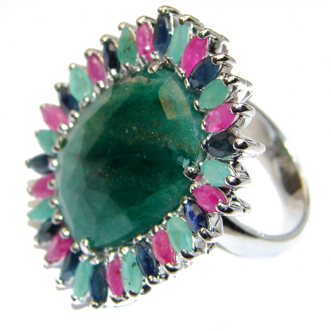 Large Authentic Emerald .925 Sterling Silver Statement ring; s. 9