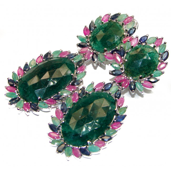 HUGE 125 ct Oval-shaped Emerald .925 Sterling Silver handcrafted Statement Earrings