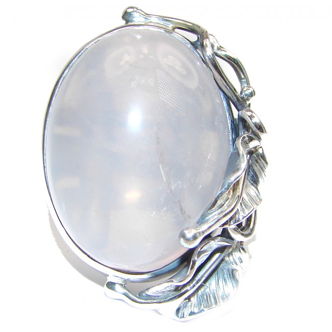 Large Authentic Rose Quartz .925 Sterling Silver handcrafted ring s. 8 adjustable