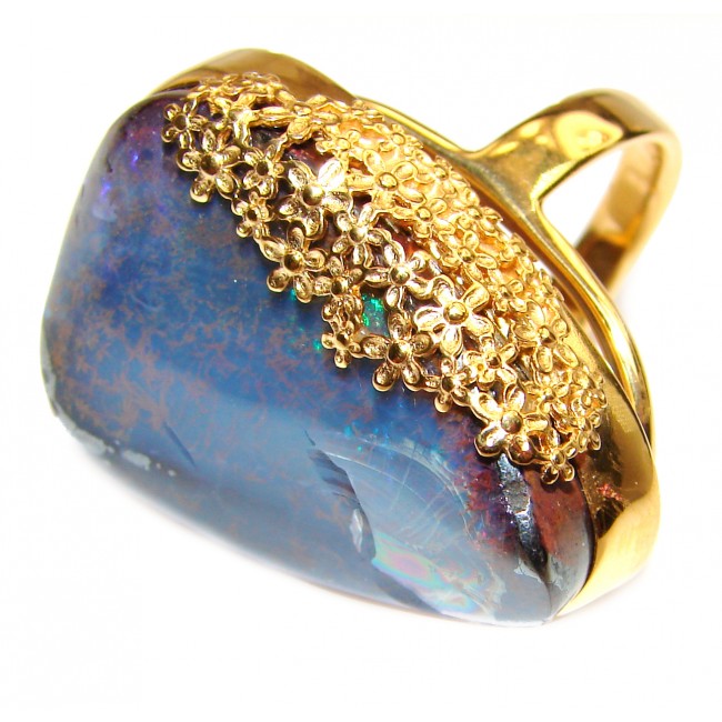 Huge Australian Boulder Opal 18K Gold over .925 Sterling Silver handcrafted ring size 7 adjustable