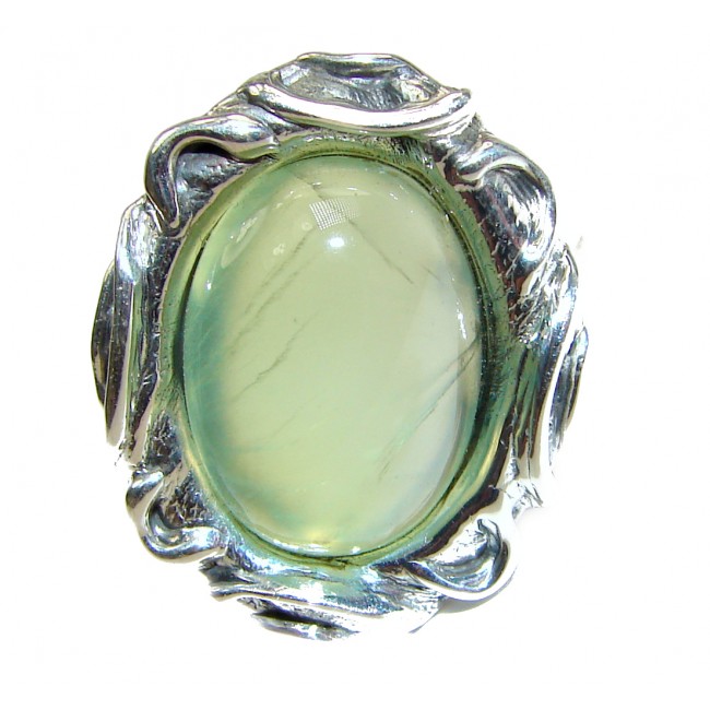 Chunky Natural Moss Prehnite .925 Sterling Silver handmade ring s. 8 adjustable