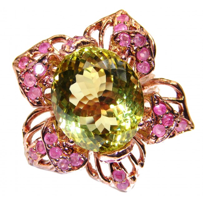 Vintage Style Natural Citrine Sapphire Rose Gold over .925 Sterling Silver handcrafted Ring s. 8
