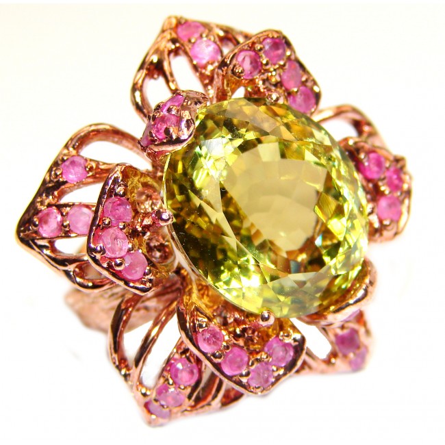 Vintage Style Natural Citrine Sapphire Rose Gold over .925 Sterling Silver handcrafted Ring s. 8