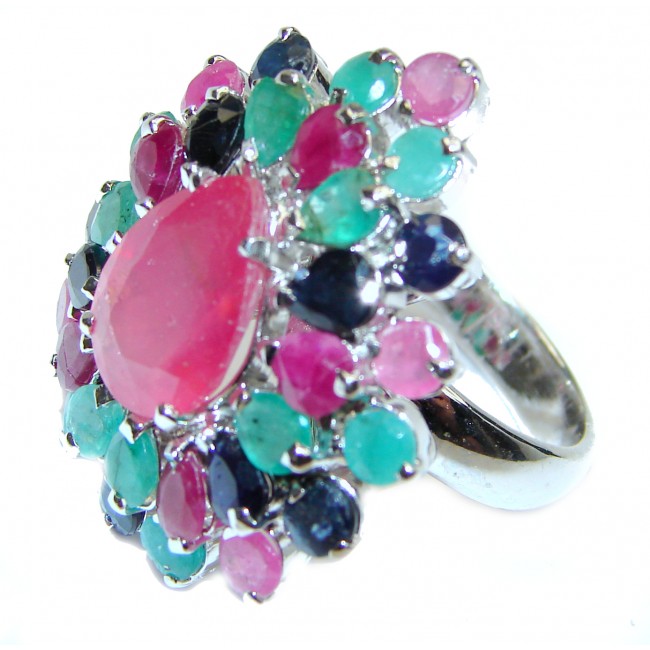 Incredible genuine Ruby .925 Sterling Silver Statement Ring s. 8 3/4