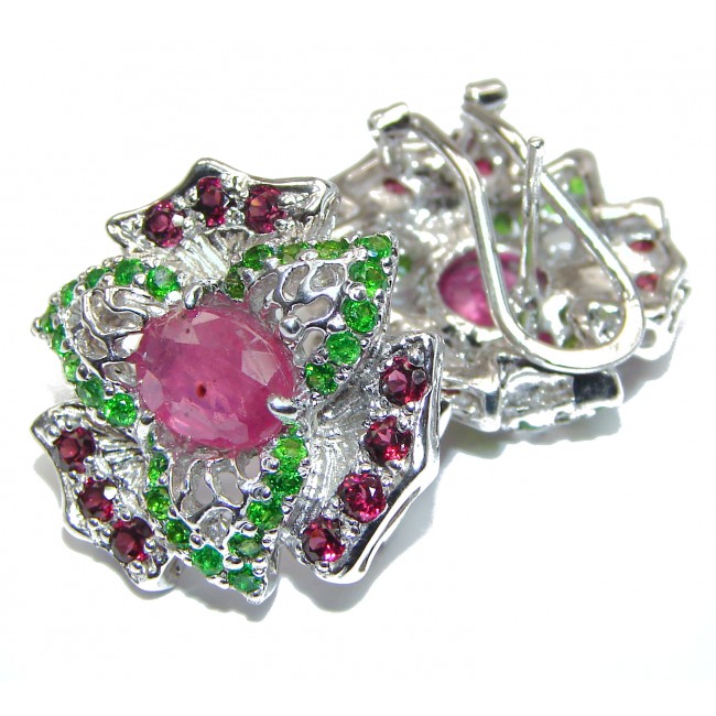 Spectacular genuine Ruby Emerald .925 Sterling Silver handcrafted Statement earrings
