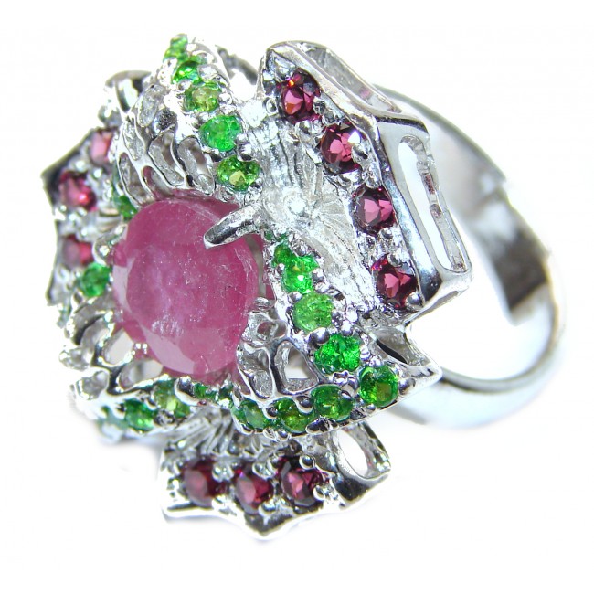 Incredible genuine Ruby .925 Sterling Silver Statement Ring s. 7