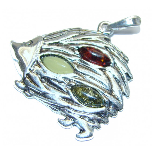Hedgehog Design Polish Amber .925 Sterling Silver handcrafted Pendant